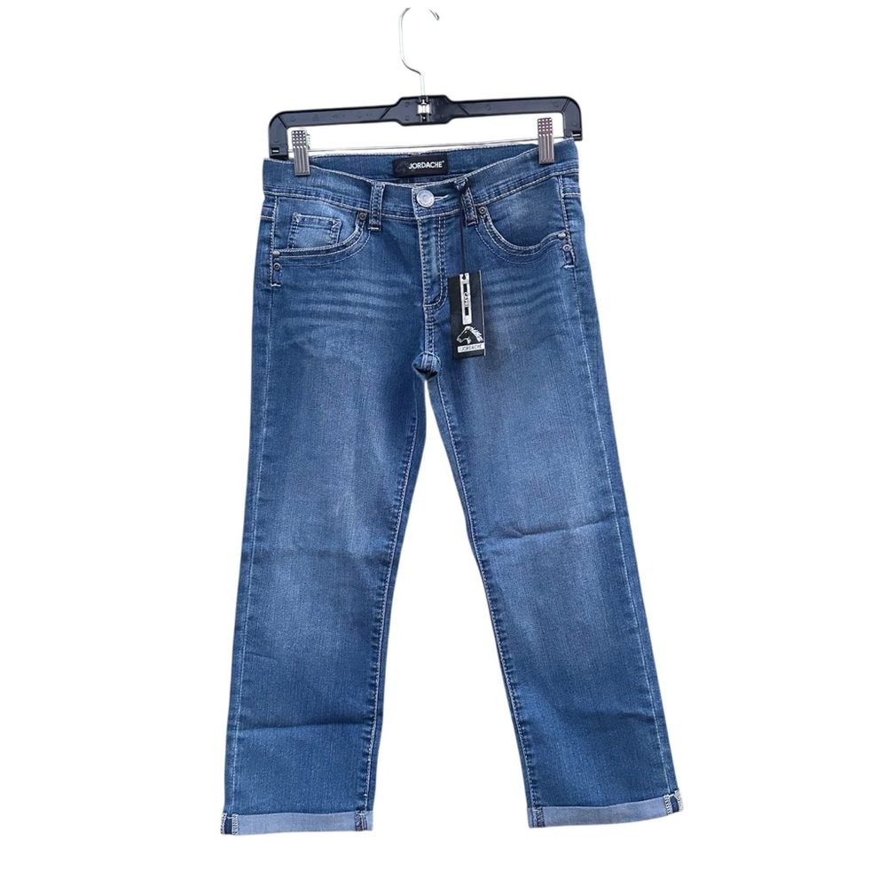 Jordache Girls Rolled Hem Capri Jeans Blue Denim Medden Wash Size 14 NWT